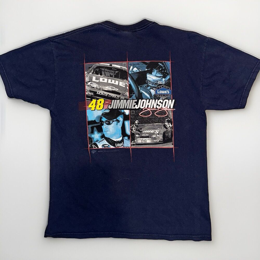 Vtg NASCAR Jimmie Johnson 48 Winners Circle Tee Mens L Navy Blue Lowe's Y2K USA